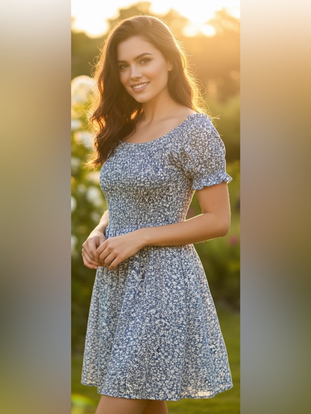 SHEIN Blue & White Floral Dress Size Large EUC